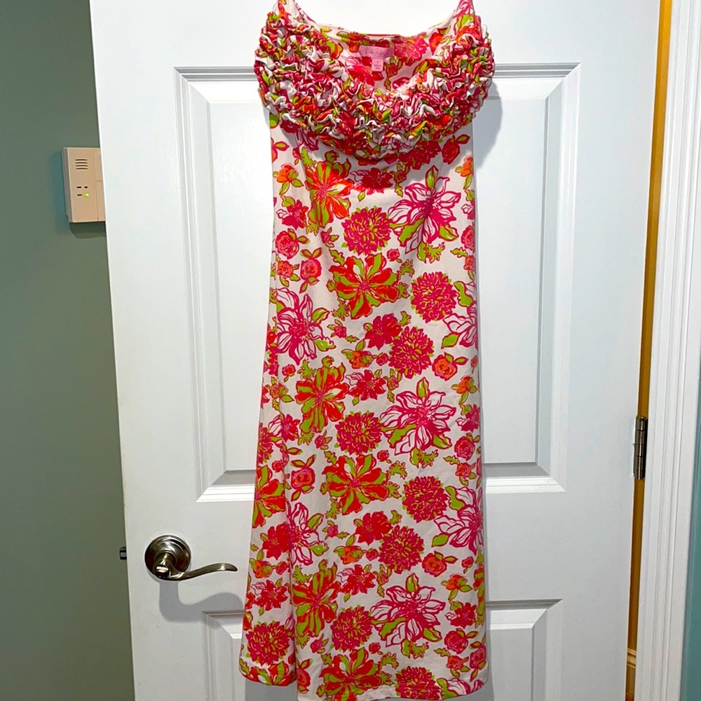 Lilly Pulitzer Pink/Green Floral Strapless Dress